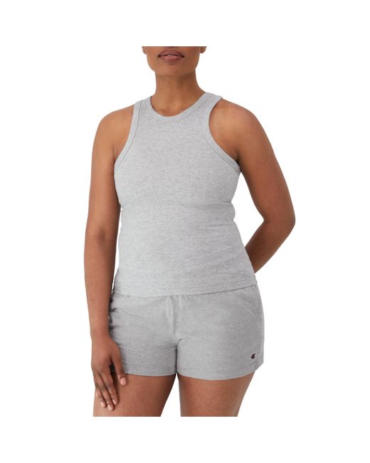 Champion , Ribbed High Neck Tank, Fitted Sleeveless Top For , Oxford Gray, Medium