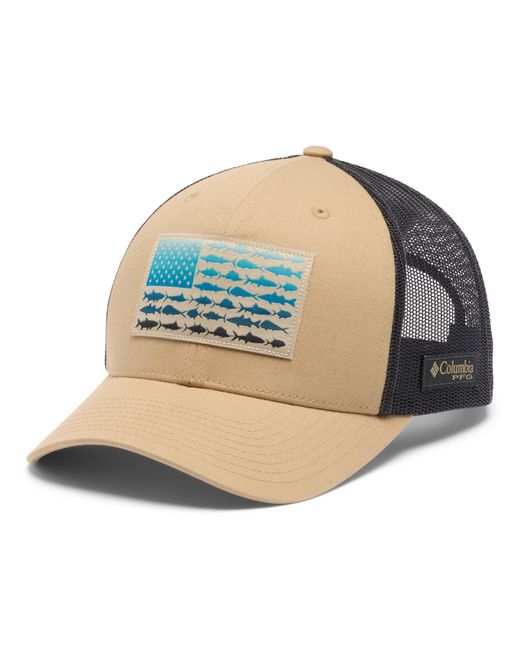 Columbia Blue Pfg Fish Flag Mesh Snap Back Hat