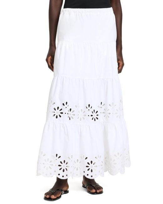 Kate Spade White Daisy Eyelet Tiered Maxi Skirt