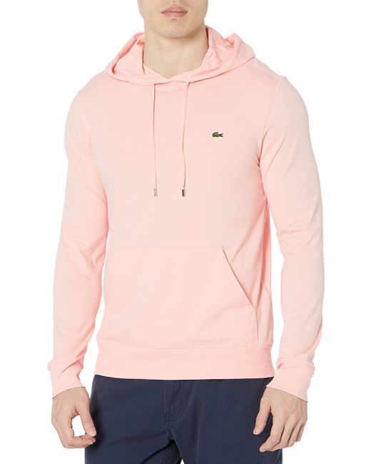 Lacoste Pink Contemporary Collection's Long Sleeve Hoodie Jersey Tee With Central Pocket for men