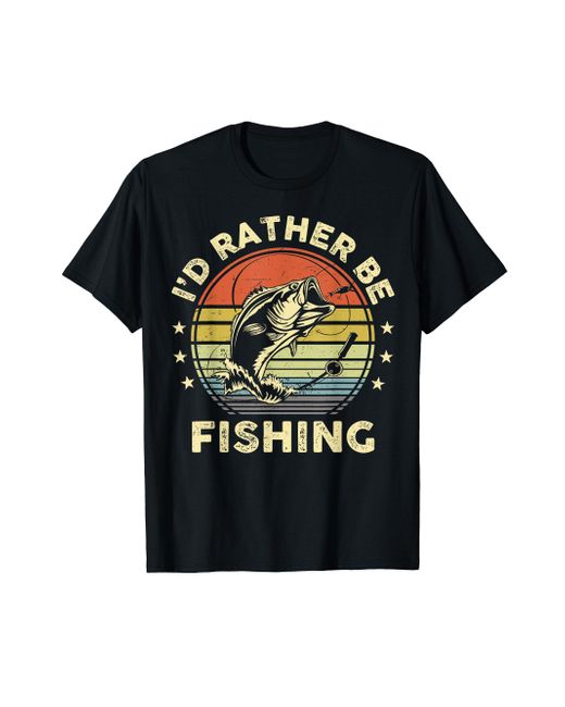 Caterpillar Black Funny Fishing-shirt Id Rather Be Fishing Funny Bass Fish Dad T-shirt