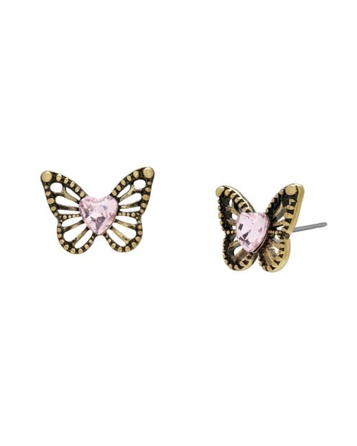 Betsey Johnson Metallic Boho Butterfly Openwork Stud Earrings