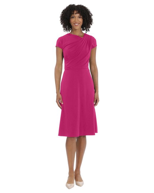 Maggy London Pink Cap Sleeve Asymmetric Draped Dress Officewear Wear To Party