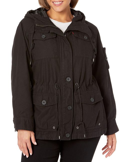 Levi's Black Plus Size Cotton Four Pocket Hooded Field Jacket Lightweight