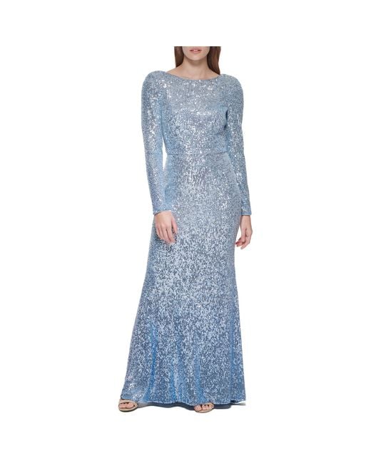 Eliza J Long Sleeve Boat Neck Sequin Gown Dress in Blue Lyst