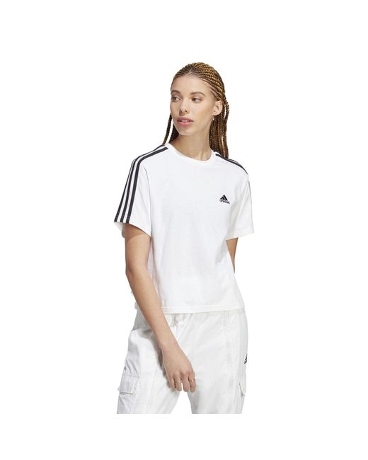 Adidas White Essentials 3-stripes Single Jersey Crop Top