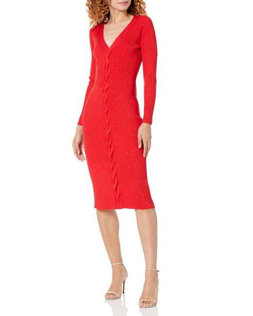 Guess Red Long Sleeve Celia Micro Sequin Sweater Dress