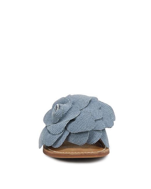 Franco Sarto S Tina Fashion Slide Flat Sandal Denim Blue Flower 6 M