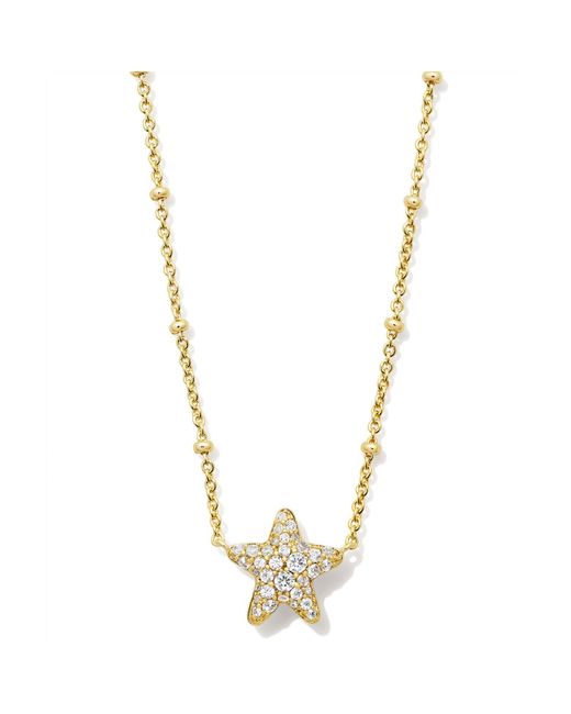 Kendra Scott Metallic 14k Gold-plated Jae Star Pave Pendant Necklace In White Crystal