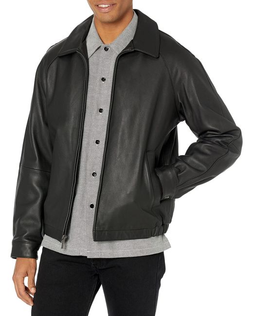Nautica Black Big And Tall Zip Up Leather Jacket for men