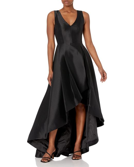 Calvin Klein Black Sleeveless V-neck High Low Gown With Back Zipper