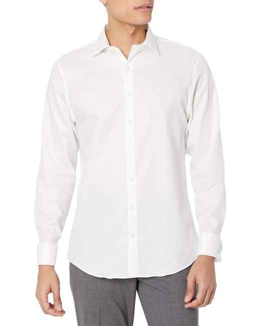 Kenneth Cole White Reaction Dress Shirt Slim Fit Stretch Collar Non Iron Solid for men