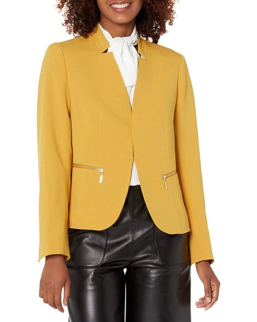 Kasper Cut Out Collar Kissing Jacket W Zip Pkts in Marigold (Yellow) | Lyst