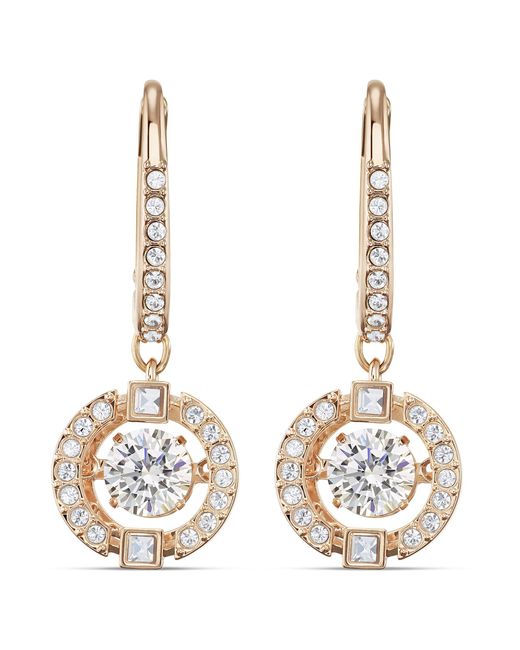 Swarovski Metallic Sparkling Dance Pierced Drop Earrings With Dancing Crystal And Matching Crystal Pavé On A Rose-gold Tone Finish Setting