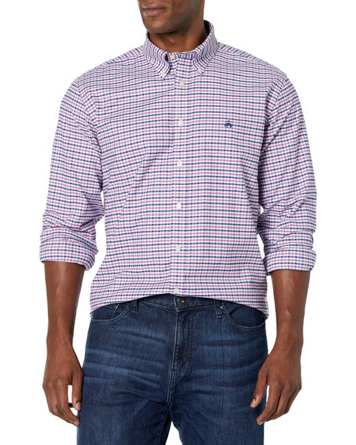 Brooks Brothers Purple Non-iron Stretch Oxford Long Sleeve Gingham Check Sport Shirt for men