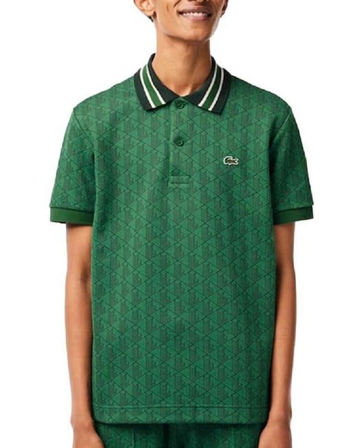 Lacoste Green Short Sleeve Allover Monogram Polo Shirt for men