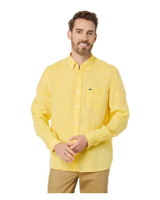 Lacoste Yellow Long Sleeve Regular Fit Linen Button-down With Front Pocket for men