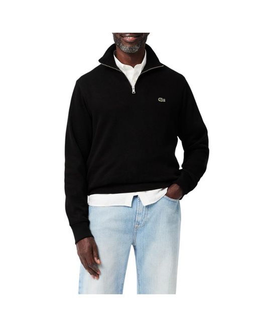 Lacoste Black Mens Long Sleeve Quarter Zip Cotton Sweatshirt for men
