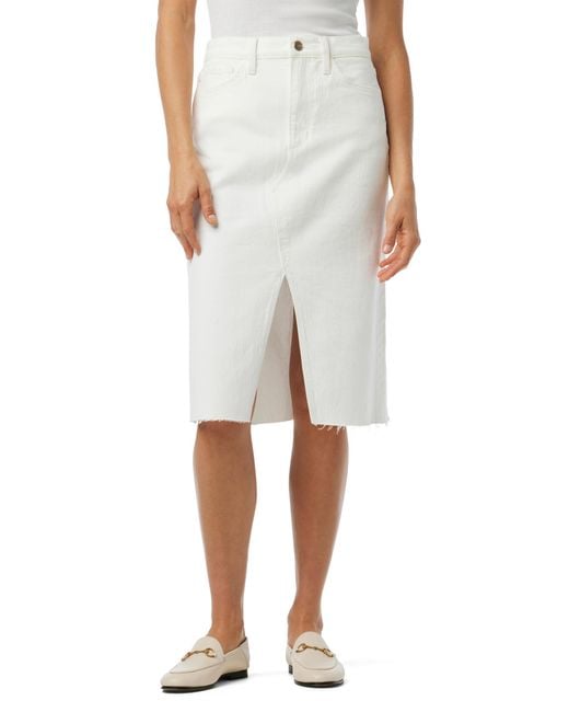 Joe's Jeans White The Joplin High Rise Knee Length Denim Skirt With Front Slit