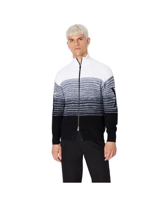 Emporio Armani Blue A | X Armani Exchange Cotton Ombre Full Zip Mock Neck Sweater for men