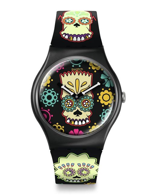 Swatch New Gent Biosourced Lacquered Watch Casual Plastic Black Quartz Waterproof D'oh Of The Dead