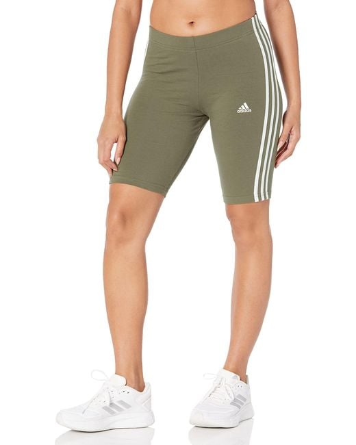 Adidas Green Womens Essentials 3-stripes Bike Shorts Leggings