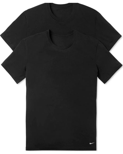 Nike Black Essential Cotton Stretch S/s Crew Neck 2pk Undershirts for men