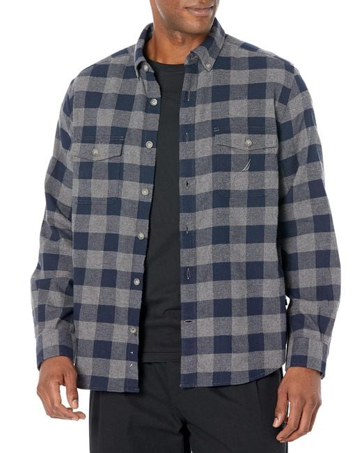 Nautica Sustainably Crafted Flannel Plaid Shirt in Blue for Men | Lyst