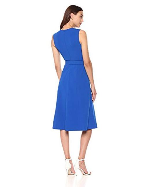 Calvin Klein Sleeveless Belted Fit And Flare Dress in Regatta (Blue) - Lyst