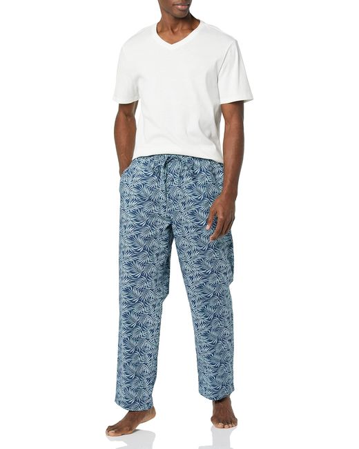 Amazon Essentials Schlafanzug Hose aus Baumwollpopeline T-Shirt aus Baumwolljersey in Blue für Herren
