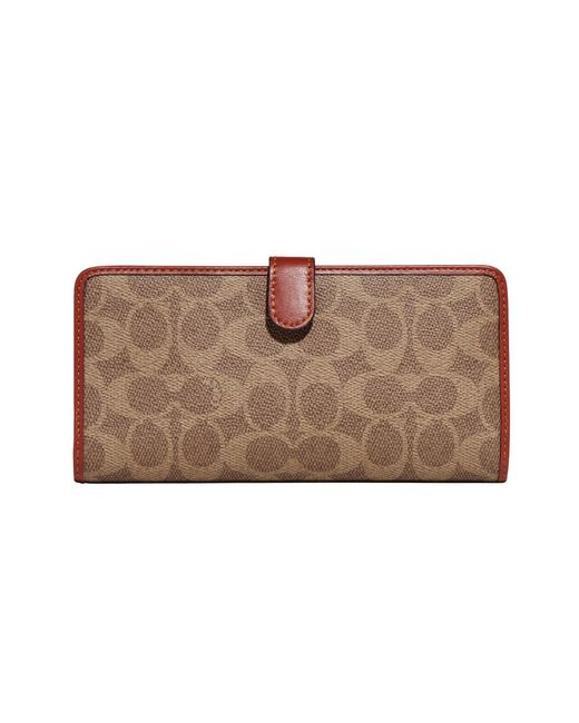 COACH Brown Coated Canvas Signature Skinny Wallet
