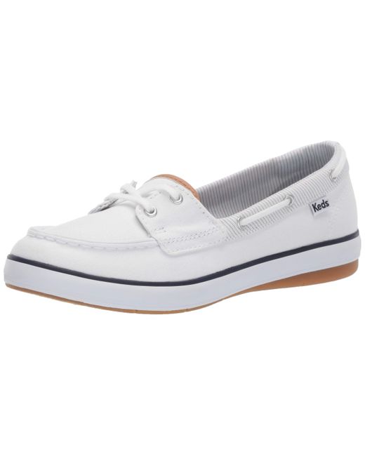 Keds Canvas Charter Chalk Stripe Boat Shoe in White Chalk Stripe (White