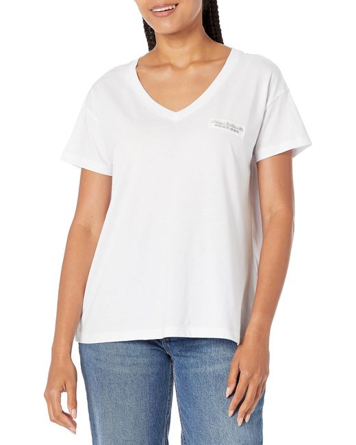 Emporio Armani White A | X Armani Exchange Limited Edition We Beat As One Cotton Jersey V Neck Boyfriend Fit Tee