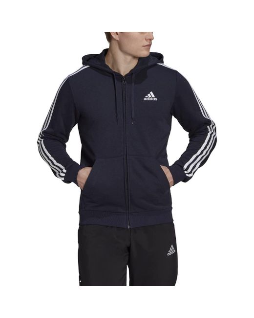 adidas Cotton Essentials French Terry 3-stripes Full-zip Hoodie for Men -  Save 9% | Lyst