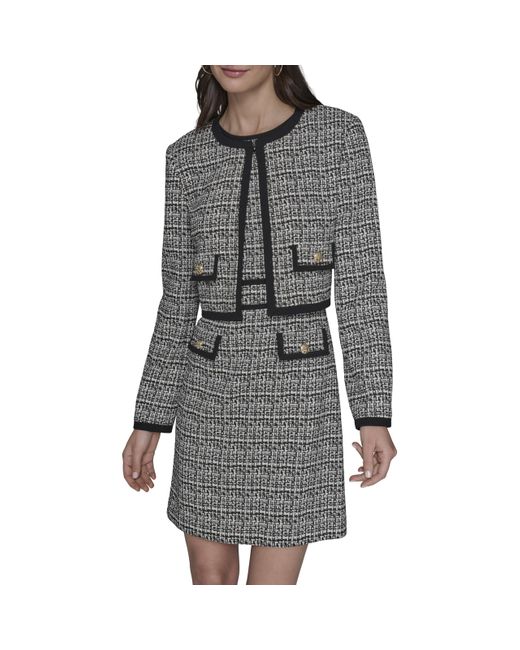 Karl Lagerfeld Gray Paris Trim Piping Cropped Long Sleeve Jacket