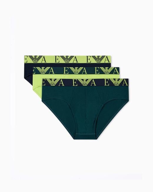 Emporio Armani Green Bold Monogram 3 Pack Brief for men
