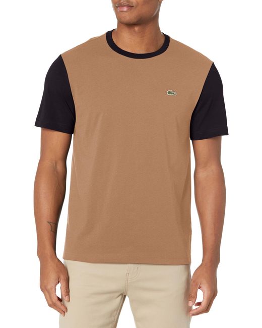 Lacoste Brown Short Sleeve Color Blocked Crew Neck T-shirt for men