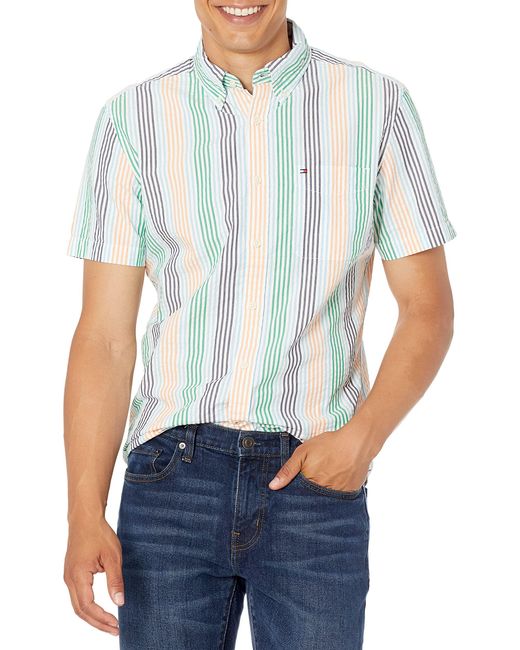Tommy Hilfiger Blue Mens South Beach Short Sleeve In Custom Fit Button Down Shirt for men