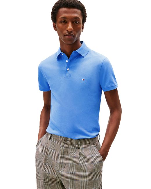 Tommy Hilfiger Blue Polo Shirts Slim Fit With Stretch | Short Sleeve Organic Pique Cotton Polo Shirts For for men