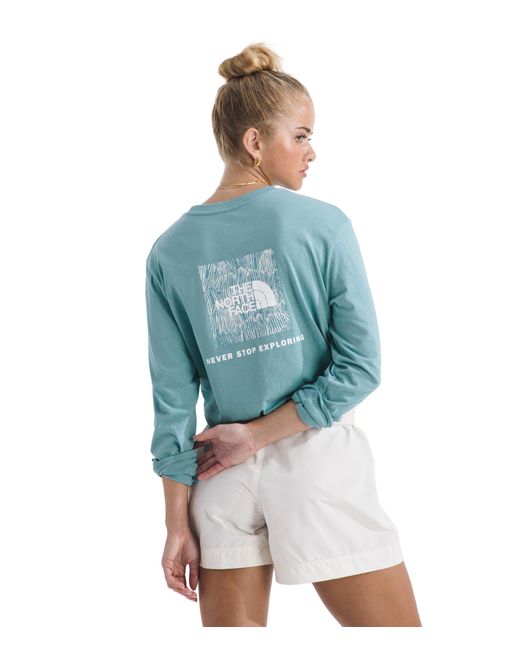 The North Face Blue Evolution Box Nse Fill Long-sleeve Tee | Regular Fit Cotton Shirt With Logo Graphic