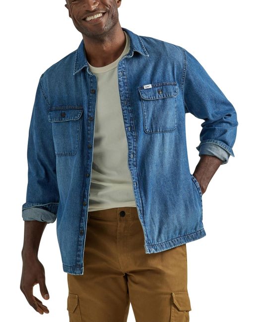 Lee Jeans Workwear Loose Fit Long Sve Button-down Overshirt in Blue for Men  | Lyst
