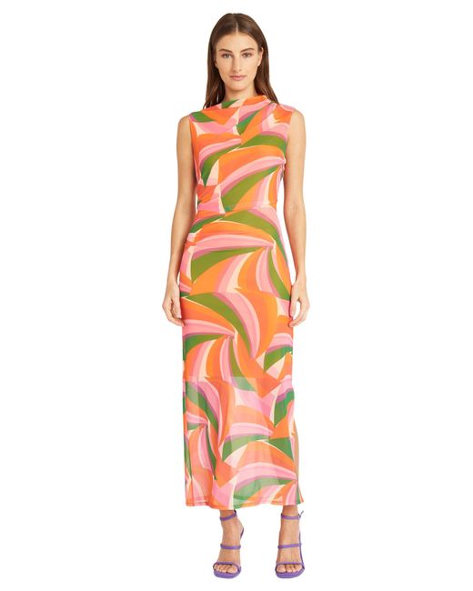 Donna Morgan Orange High Asymmetric Neck Maxi Multi Occasion Long Dress For