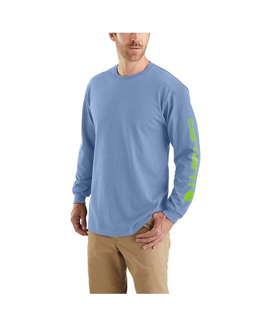 Carhartt Blue Big & Tall Loose Fit Heavyweight Long Logo Sleeve Graphic T-shirt for men