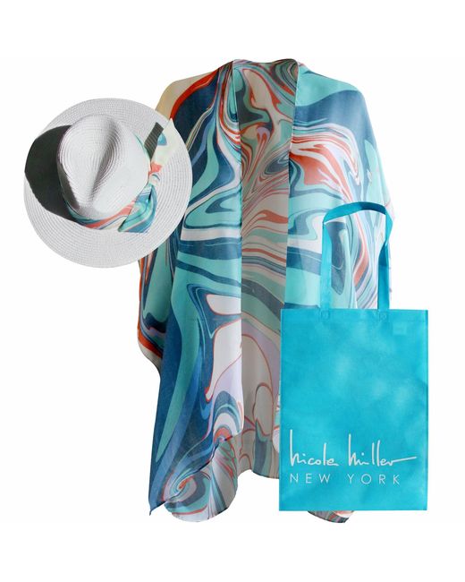 Nicole Miller Blue Nicole Miller Straw Sun Hats Kimono Beach Cover Ups For And Travel Tote Matching For Packable Foldable
