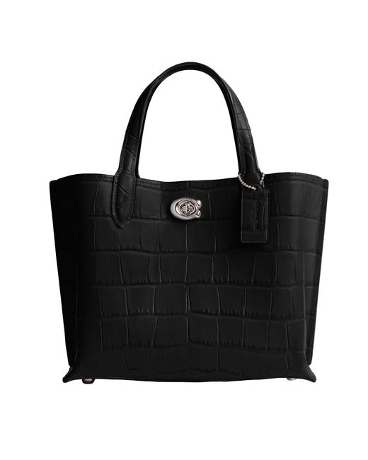 COACH Black Embossed Croc Willow Tote 24