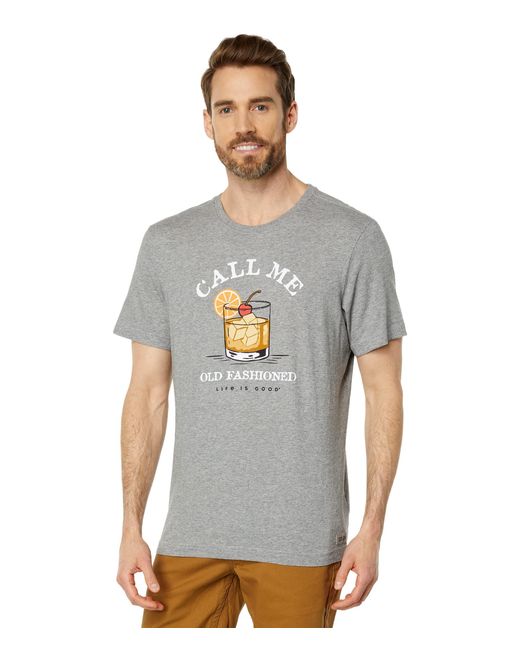 Life Is Good. Gray Call Me Old Fashioned Short Sleeve Crusher-lite Tee for men