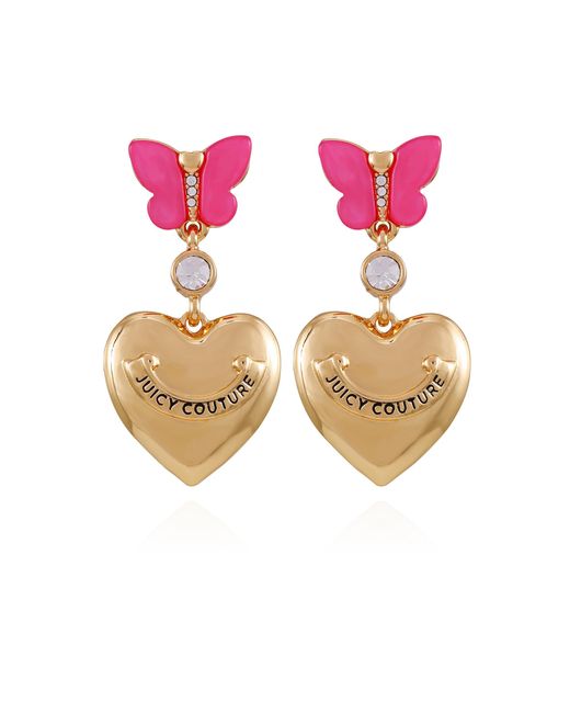 Juicy Couture Pink Goldtone Butterfly Heart Drop Dangle Earrings