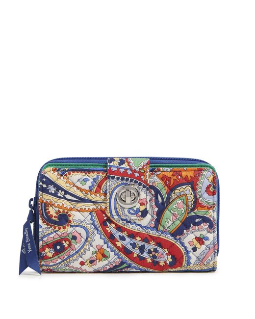 Vera Bradley Blue Cotton Turnlock Wallet With Rfid Protection