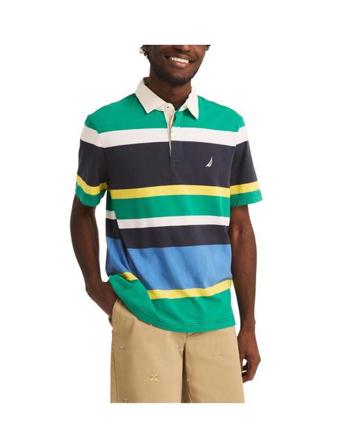 Nautica Green Sustainably Crafted Classic Fit Striped Rugby Polo for men