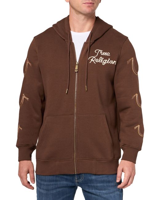True Religion Brown Reinbow Embro Zip Up Hoodie for men